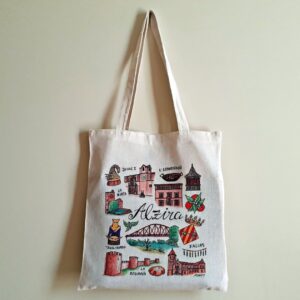 Bolsa tote bag con una ilustración artesanal dedicada a Alzira