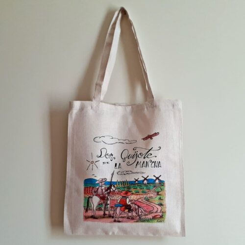 Bolsa tote bag con una ilustración artesanal dedicada a Don Quijote de La Mancha