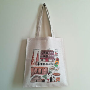Bolsa tote bag con una ilustración artesanal dedicada a Tomelloso