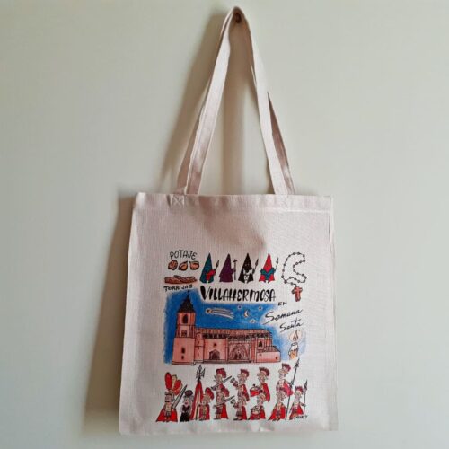 Bolsa tote bag con una ilustración artesanal dedicada a la Semana Santa de Villahermosa