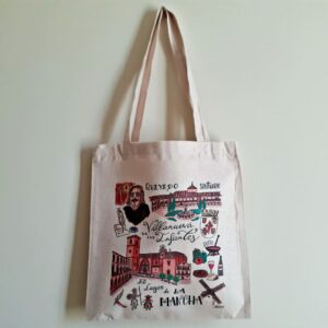 Bolsa tote bag con una ilustración artesanal dedicada a Villanueva de los Infantes