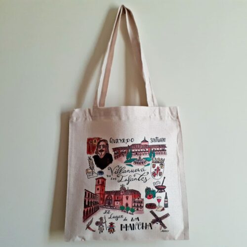 Bolsa tote bag con una ilustración artesanal dedicada a Villanueva de los Infantes