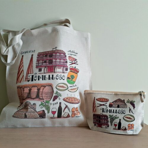 Conjunto de bolsa tote bag y neceser con un diseño exclusivo dedicado a Tomelloso