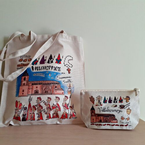 Conjunto de bolsa tote bag y neceser con un diseño exclusivo dedicado a la Semana Santa de Villahermosa