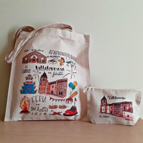 Conjunto de bolsa tote bag y neceser con un diseño exclusivo dedicado a las fiestas de Villahermosa
