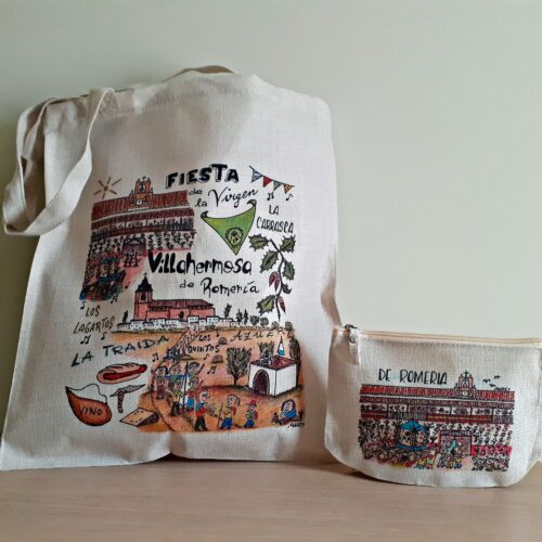Conjunto de bolsa tote bag y neceser con un diseño exclusivo dedicado a la Romería de Villahermosa