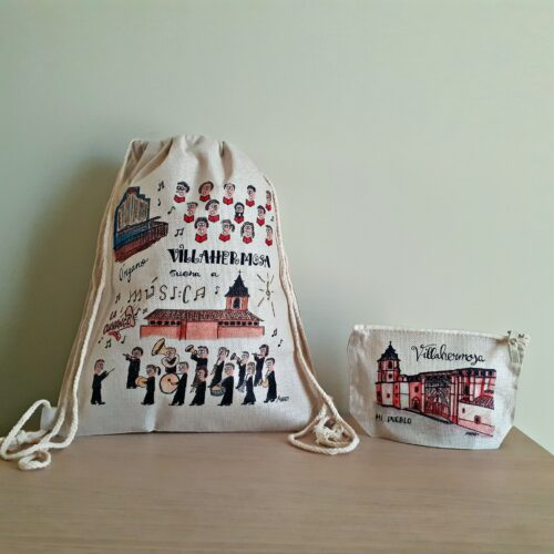 Conjunto de mochila y neceser con un diseño exclusivo dedicado a la música de Villahermosa