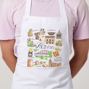 Delantal con un diseño artesanal dedicado a Alzira (Valencia).