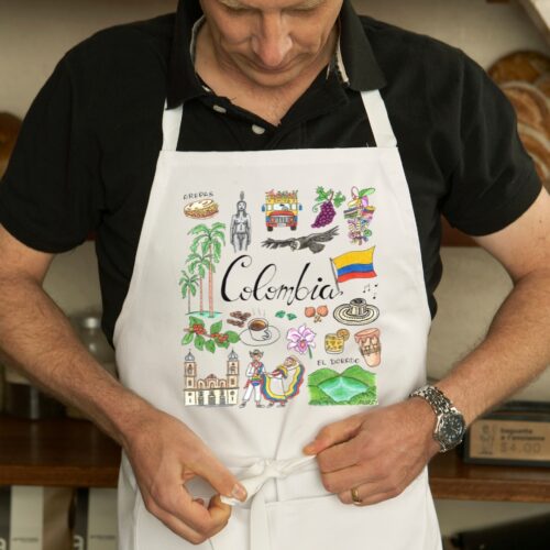 Delantal con un diseño artesanal dedicado a Colombia.