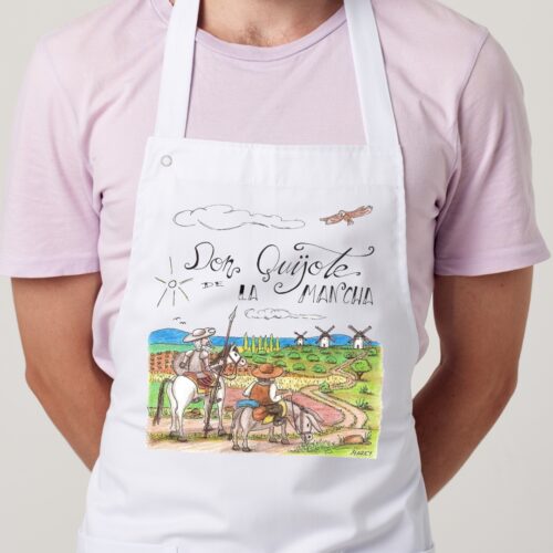 Delantal con un diseño artesanal dedicado a Don Quijote de La Mancha