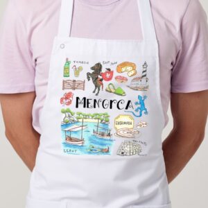 Delantal con un diseño artesanal dedicado a Menorca.