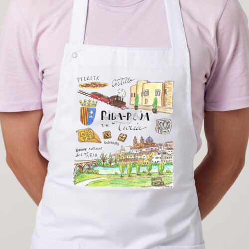 Delantal con un diseño artesanal dedicado a Riba-roja de Túria (Valencia).