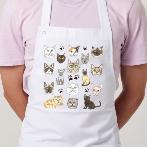 Delantal con un diseño artesanal dedicado a los gatos.