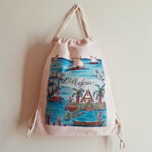 Mochila con una ilustración artesanal dedicada a la Albufera de Valencia.