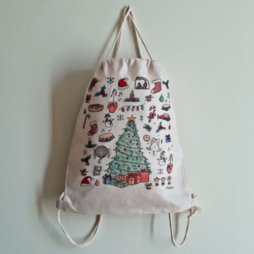 Mochila con una ilustración artesanal dedicada a la Navidad
