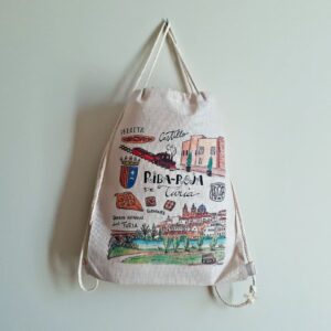 Mochila con una ilustración artesanal dedicada a Riba-roja de Túria