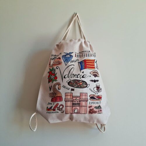 Mochila con una ilustración artesanal dedicada a Valencia