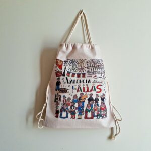 Mochila con una ilustración artesanal dedicada a las Fallas de Valencia