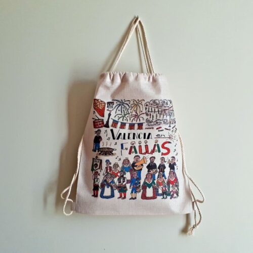 Mochila con una ilustración artesanal dedicada a las Fallas de Valencia