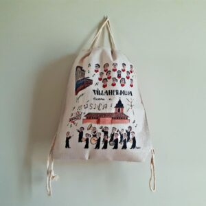 Mochila con una ilustración artesanal dedicada a la música de Villahermosa