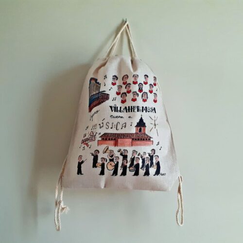 Mochila con una ilustración artesanal dedicada a la música de Villahermosa