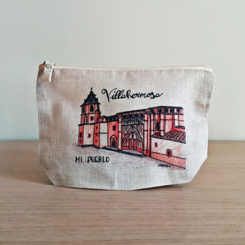 Neceser o portatodo con un diseño artesanal dedicado a la Iglesia de Villahermosa.