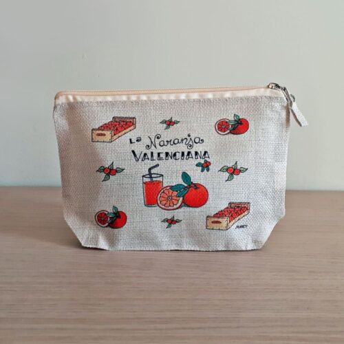 Neceser o portatodo con un diseño artesanal dedicado a la naranja valenciana.