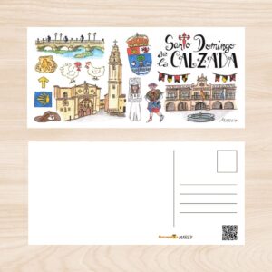 Postal con un diseño artesanal dedicado a Santo Domingo de la Calzada (La Rioja).