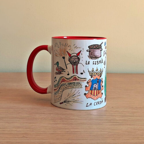 Taza de cerámica de colores con una ilustración artesanal dedicada a La Eliana vista trasera