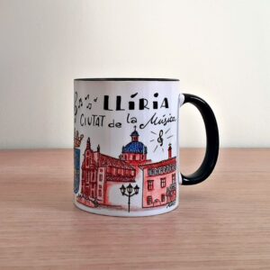 Taza de cerámica de colores con una ilustración artesanal dedicada a Lliria.