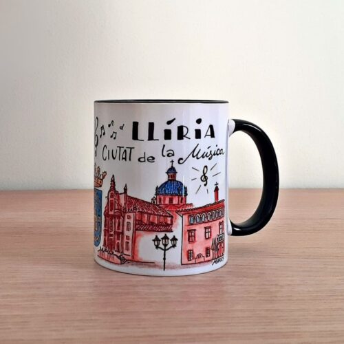 Taza de cerámica de colores con una ilustración artesanal dedicada a Lliria.