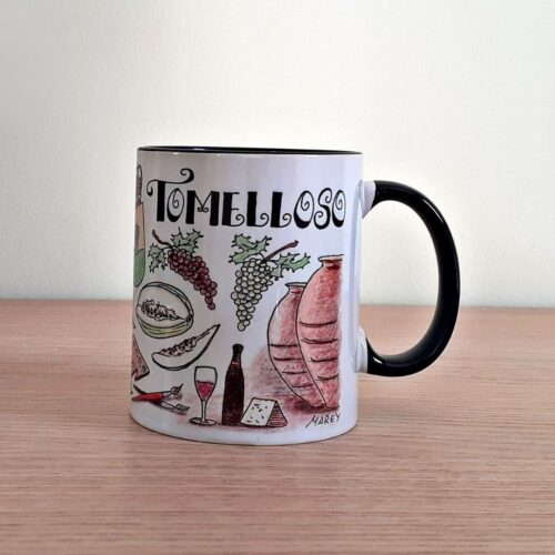 Taza de cerámica de colores con una ilustración artesanal dedicada a Tomelloso
