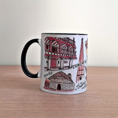 Taza de cerámica de colores con una ilustración artesanal dedicada a Tomelloso vista trasera
