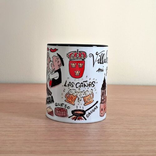 Taza de cerámica de colores con una ilustración artesanal dedicada a Villahermosa vista lateral