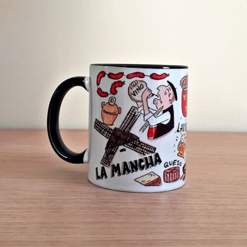 Taza de cerámica de colores con una ilustración artesanal dedicada a Villahermosa vista trasera