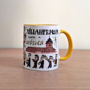 Taza de cerámica de colores con una ilustración artesanal dedicada a la música en Villahermosa