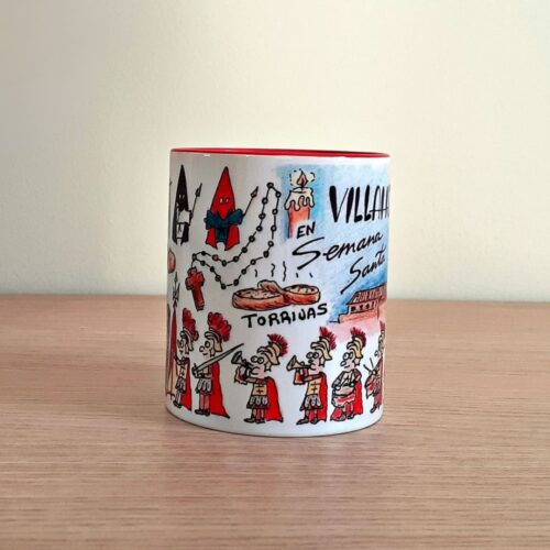 Taza de cerámica de colores con una ilustración artesanal dedicada a la Semana Santa de Villahermosa vista lateral