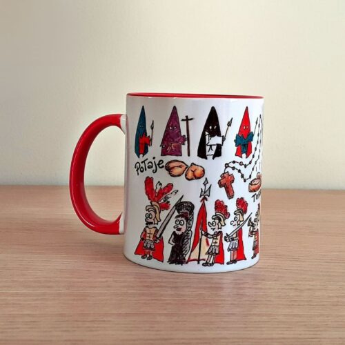 Taza de cerámica de colores con una ilustración artesanal dedicada a la Semana Santa de Villahermosa vista trasera