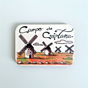 Imán para la nevera con un diseño artesanal dedicado a Campo de Criptana (Ciudad Real).