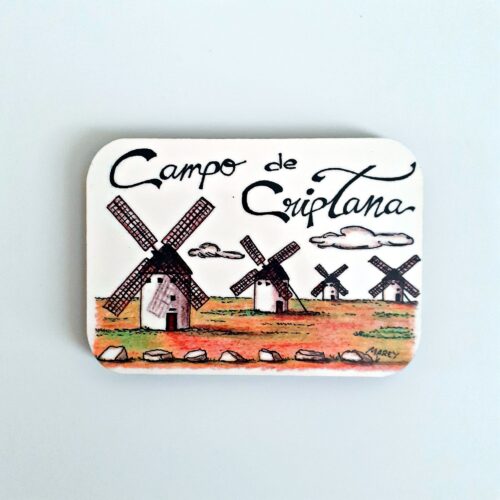 Imán para la nevera con un diseño artesanal dedicado a Campo de Criptana (Ciudad Real).