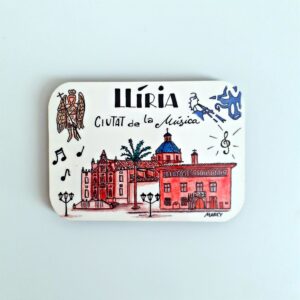 Imán para la nevera con un diseño artesanal dedicado a Lliria.