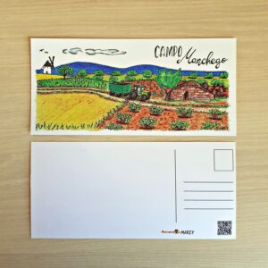 Postal con un diseño artesanal dedicado al campo manchego.