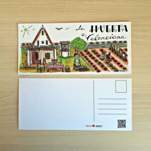 Postal con un diseño artesanal dedicado a la huerta valenciana
