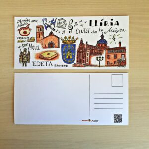 Postal con un diseño artesanal dedicado a Llíria (Valencia).