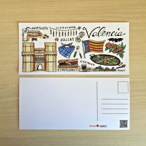 Postal con un diseño artesanal dedicado a Valencia