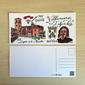Postal con un diseño artesanal dedicado a Villanueva de los Infantes